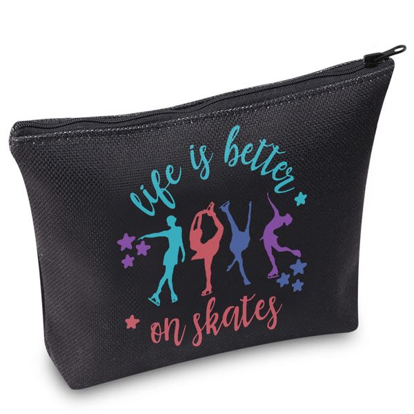 WZMPA Ice skating Cosmetic Bag Roller Skating Gift Life Is Better On Skates Makeup Zipper Pouch Bag Figure Skating Merchandise, Better On Skates