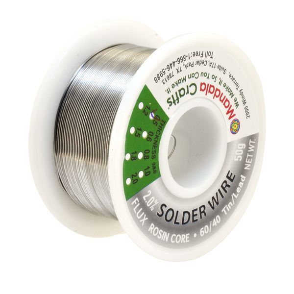 Mandala Crafts 60/40 Solder Wire with Solder Flux - 50g 0.5mm Rosin Core Solder 60 40 for Electronics - 60-40 Lead Tin Soldering Wire for Stained Glass Electrical PCB