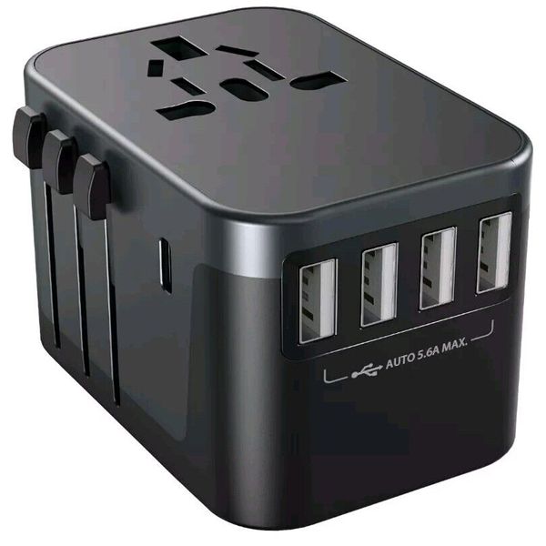 International Travel Power Adapter W/Smart High Speed Type-C 4xUSB 150 Countries