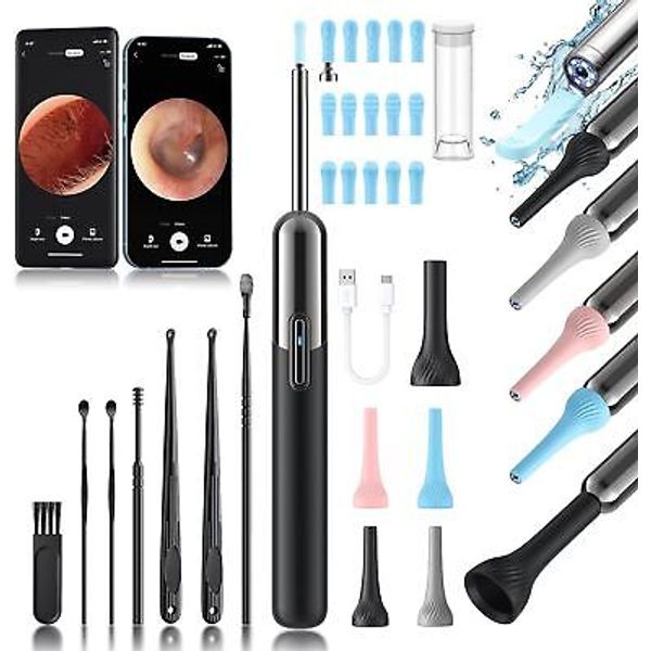Ear Wax Removal Kit Wireless 1080P Camera Cleaner with 15 Replacement Tips