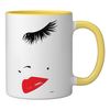 Eye Lashes In Vogue Red lipstick Ceramic Mug, Yellow/White