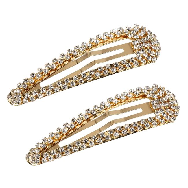 2 Stuecke Strass Snap Haarspange Metall Snap Haarspangen Gold Snap Haarspange Haarspangen mit Strass glänzenden Snap Haarspange für Frauen