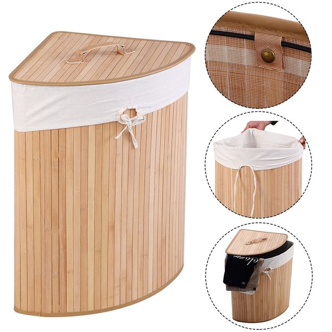  GOFLAME Corner Bamboo Laundry Hamper with Lid and Removable  Liner, Washing Clothes Basket Storage Bin with Handle, Suitable for  Bedroom, Bathroom, Laundry (Black) : Home & Kitchen
