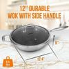 NutriChef 12'' Durable Wok Set with DAKIN Etching Non-Stick Coating - Silver