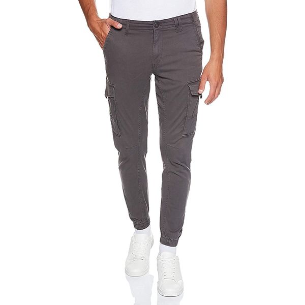 Herren Jack & Jones Hose Cargo Jogger Pants Paul Flake AKM 542 Twill Gummibund, Farben:Grau, Größe Hosen:27W / 30L