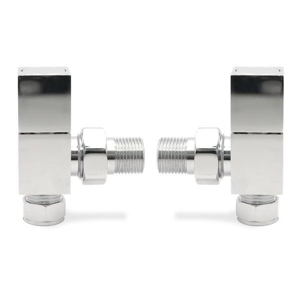 Angled Chrome Cubic Single Heat Radiator Towel Rail Valves