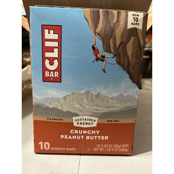 CLIF BAR (10PK) Crunchy Peanut Butter Made W/Organic Oats 11g Protein 2.4oz 1/25