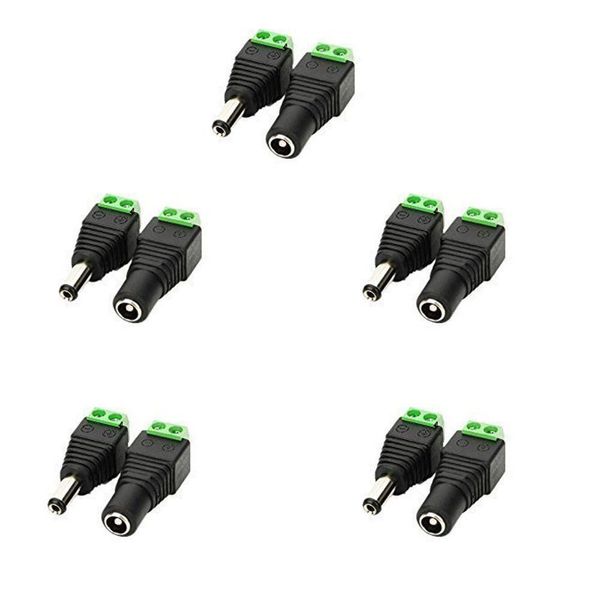 LitaElek 10pcs 5.5mm x 2.1mm DC 12V Power Adapter Connector Screw Terminal Adapter DC Jack Conversion Plug for CCTV Camera and LED Tape Light (5 Female + 5 Male)