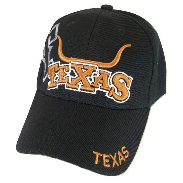 Texas Longhorn & State Flag Adjustable Baseball Cap (Black)