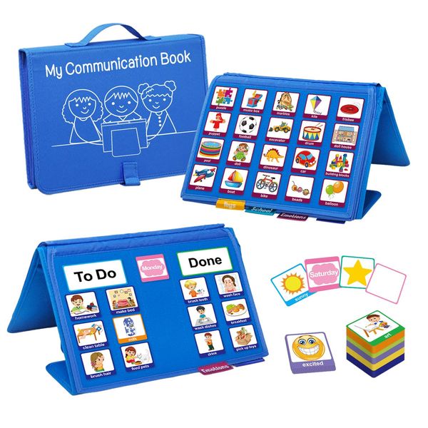 BOHEMIABY Educational Toys Book|with 196 Pecs Cards, Visual Timetable for Kids Daily, Now & Next Pecs Communication Book, Autism Sensory Equipment Educational Book Reward Chart Home School ASD