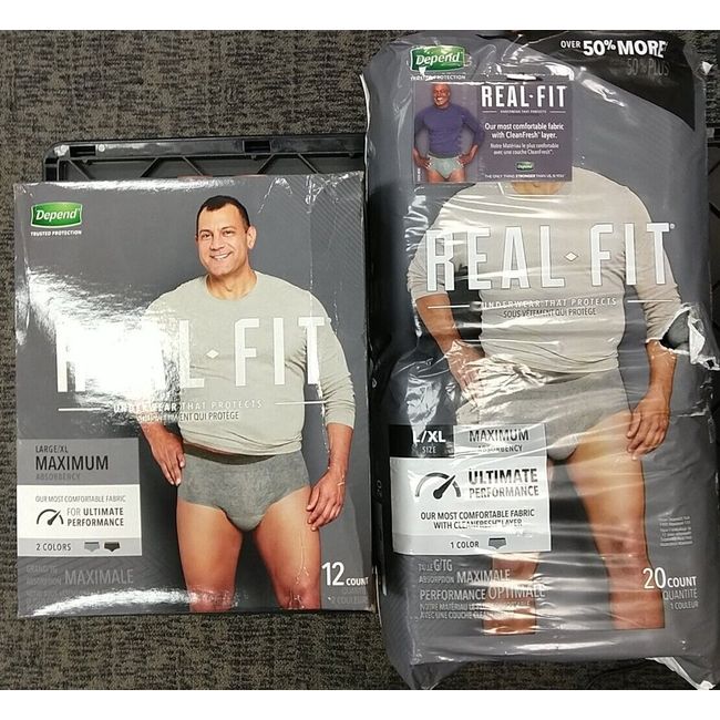 32 Total: Depend Real Fit Incontinence Underwear Men L/XL Gray SHELFWEAR - 3D