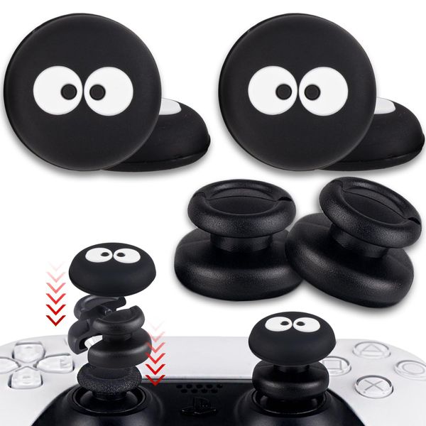 PlayRealm NO Falling Off Thumbstick Extender x 2 & Thumb Grip x 4 for PS5 & PS4 Controller (Rex)