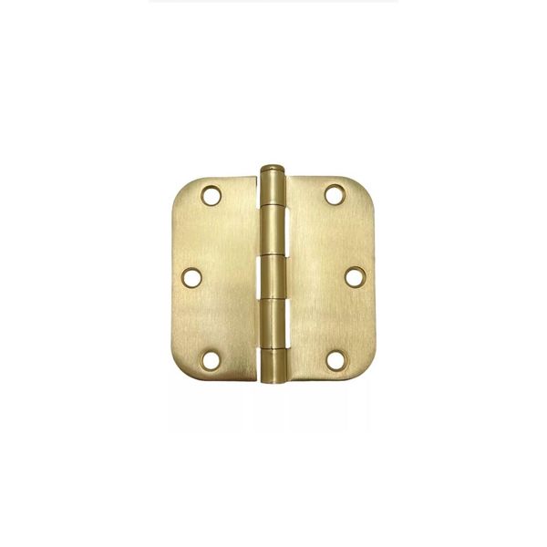 3 Pack Satin Brass 3.5" x 3.5" 5/8 Radius Round Corner Interior Door Hinges