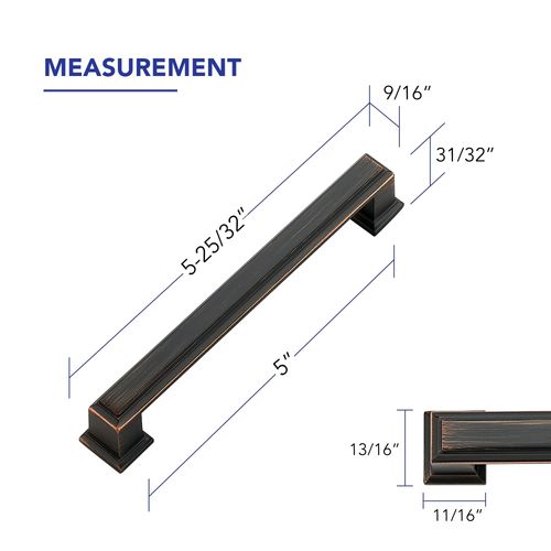 Ravinte Hardware 5 Pack Oil Rubbed Bronze Cabinet Pulls, 5 Inch (128mm) Hole Center Zinc Alloy Drawer Handles for Kitchen Cabinets, Cupboards, Dressers, Square Solid Metal Hardware
