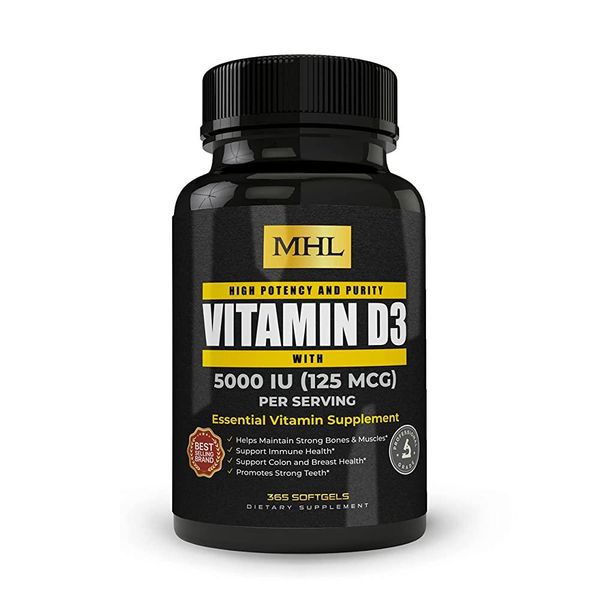 Men&#39;s Healthy Lifestyle MHL Vitamin D3 - 5000 IU with 125 MCG - Essential Vitamin Supplement - 60 Capsules - Made in the USA