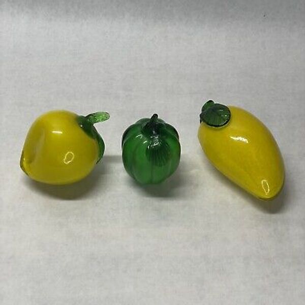 3 Vintage Shiny Glass Fruit Lot Yellow Mango, Green Lime, Yellow Peach Art Deco