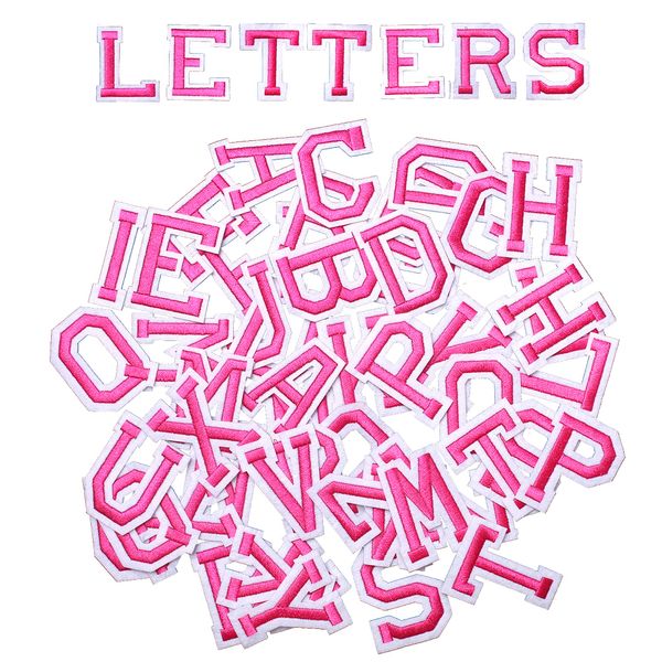 AXEN Iron on Sew on Letter Patches for Clothes, 52pcs Alphabet A to Z, Classic Pink