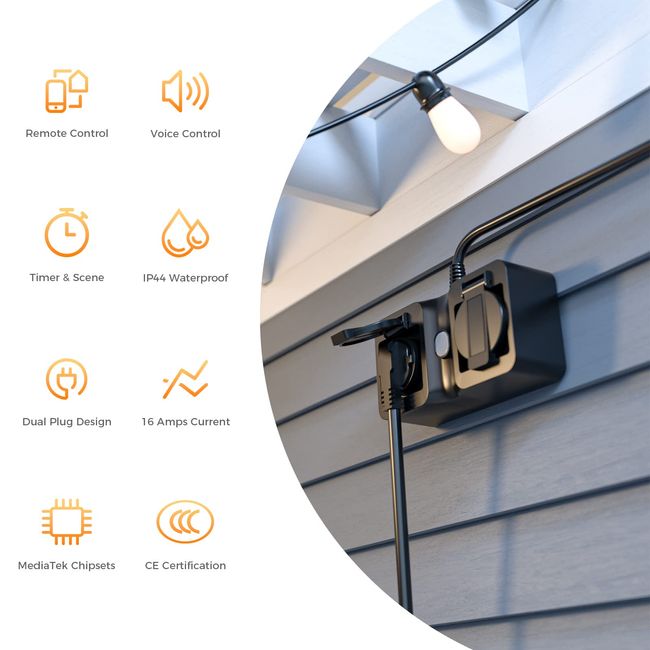 Meross Outdoor Plug for String Lights IP44 Waterproof APP Remote