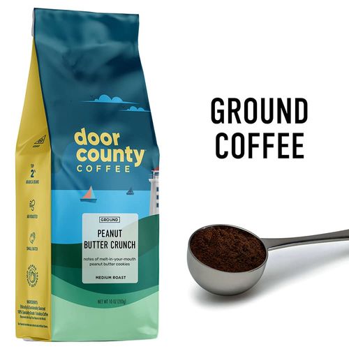 Door County Coffee - Peanut Butter Crunch, Peanut Butter Flavored Ground Coffee - Medium Roast, 283g