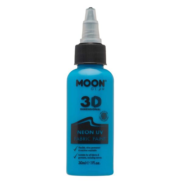 Moon Glow - Neon UV 3D Fabric Paint - 30ml - Intense Blue - Textile paint for clothes, t-shirts, bags, shoes & canvas