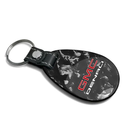 iPick Image for GMC Denali LED Printed Logo on Real Forged Carbon Fiber Large Tear Drop Key Chain Keychain, Exclusive Official Licensed