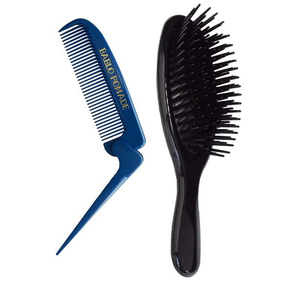 Bablo Pomade Folding Comb Blue & Hair Brush for Men Portable Hair Comb Barber