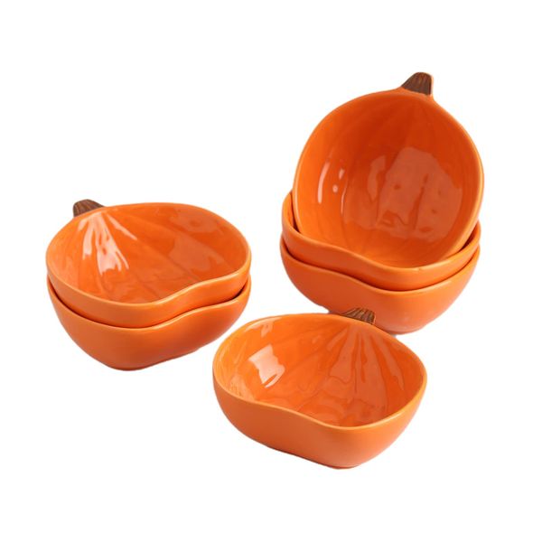 Yeexoxow Ramekins 6 Ounces Oven Safe, Ceramic Ramekins Set for Baking Creme Brulee, Souffle, Pudding, Small Pumpkin Shaped Bowls for Serving Dip, Sauce, Condiments and Snack, Set of 6, Orange