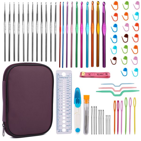 NAMOON 60 Pcs Crochet Hook Set, Crochet Needles Set with Storage Case, Ergonomic Crochet Kit with Hand Sewing Needles, Beginner Crochet Kit for Craft Art and Arthritic Hands