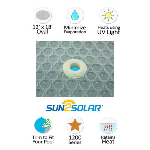 Sun2Solar Clear 12-Foot-by-18-Foot Oval Solar Cover Heat Retaining Blanket | 1200 Series with 6-Pack of Heavy-Duty Grommets Bundle | In-Ground and Above-Ground Oval Swimming Pool | Bubble-Side Down