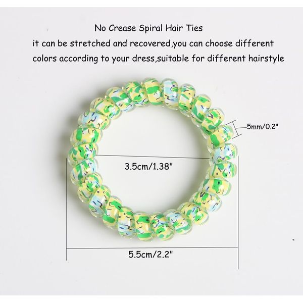 Spiral Hair Ties,Pack of 5,Elastic Coil Hair Ties for Women Girls,No Damage No Crease Telephone Wire Cord Hair Ties for Thick Hair & Thin Hair(Green)