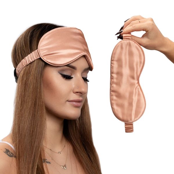 SILKSLEEK - Silk Eye Mask, 100% Pure Mulberry Silk Sleep Mask for Sleeping, 22 Momme Filled with 100% Pure Silk Floss, Skin-Friendly, Breathable, Super Soft & Comfortable (Rose Gold) in Gift Box