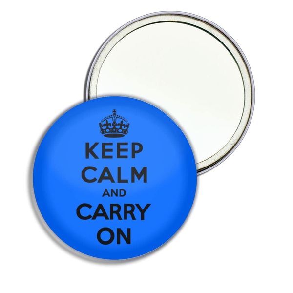 Blue Keep Calm and Carry On - 77mm Round Compact Mirror
