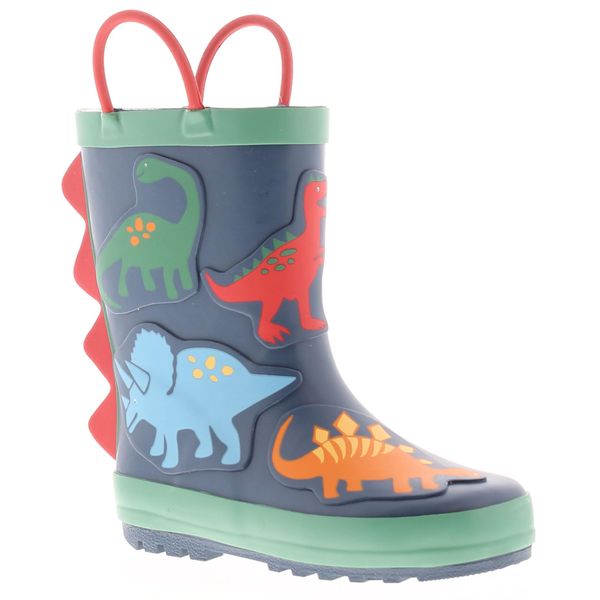 Dinosaur Hunters Billy Boys Wellies Children's wellington winter boots easy pull on handles 3D dino design waterproof warm comfortable snowboot for kids Navy 12 Child UK