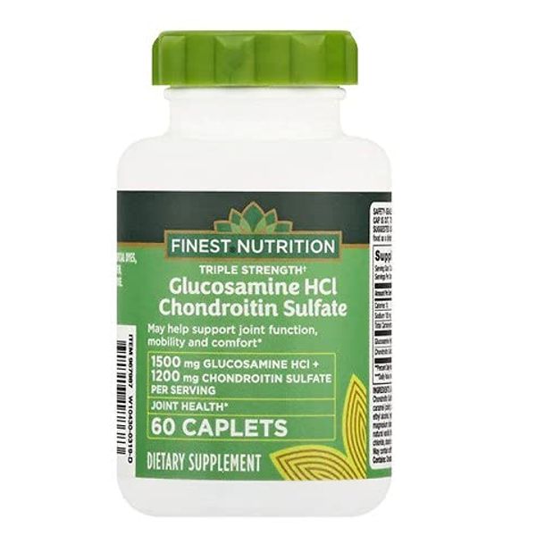 Finest Nutrition Glucosamine HCl 1500 mg - Chondroitin Sulfate 1200 mg - Advanced Triple Strength Joint Health Support Supplement - 60 Caplets