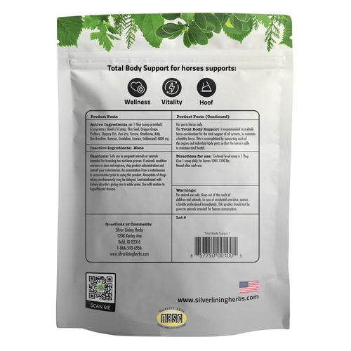 Silver Lining Herbs Equine Total Body - Supports and Maintains a Healthy Horse in Peak Mental and Physical Condition - Natural Herbs Promote Healthy Coat, Skin, and General Health - 1 lb Bag
