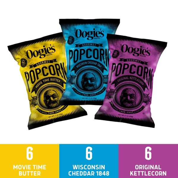 Oogie's Gourmet Popcorn | 18 Pack | Variety Flavor Pack | Gluten Free Popcorn Snacks | 1oz Individual Bags