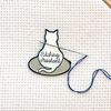 Stitching Assistant White Cat on Embroidery Hoop Enamel Needle Minder