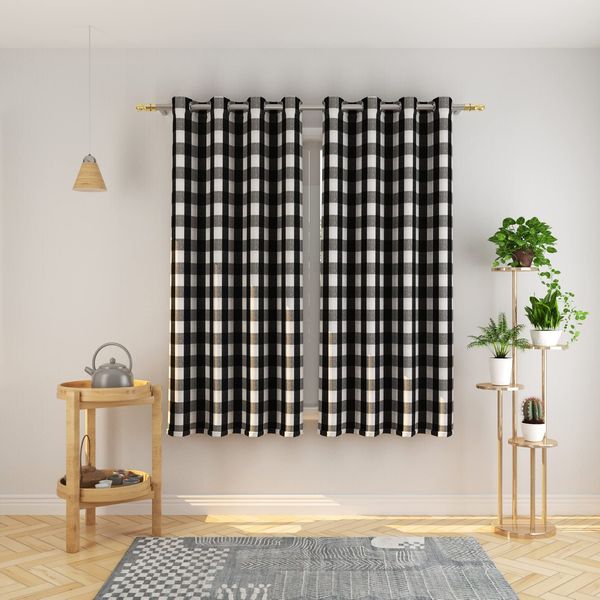 NATUS WEAVER Buffalo Check Curtains 54 inch Length Kitchen Living Room Bedroom Black and White Gingham Plaid Window Curtain Panels Basement Drapes 2 Panels Grommet Top Window Treatment Set