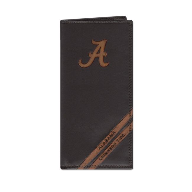 NCAA Alabama Crimson Tide Zep-Pro Pull-Up Leather Long Secretary Embossed Wallet, Brown