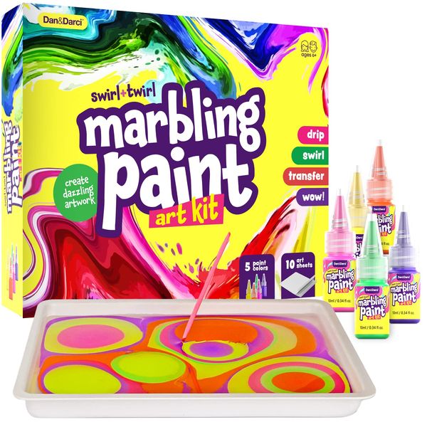 Marbling Paint Art Kit for Kids - Arts and Crafts for Girls & Boys Ages 6-12 - Craft Kits Art Set - Best Tween Paint Gift Ideas for Kids Activities Age 4 5 6 7 8 9 10 Year Old - Marble Painting Kits