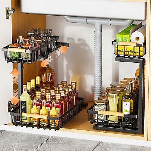 Under Sink Organizers and Storage Closet 2 Pack Pull Out Cabinet Slide Kitchen