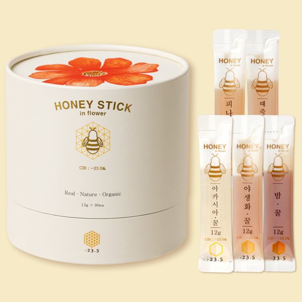 -23.5 Honey Stick Stick Honey 90 Packets 100% Domestic Natural Honey Acacia Honey Wildflower Honey Miscellaneous Honey Chestnut Honey Jujube Honey Redwood Honey Jujuk Honey 3 Months' Gift Gift, Mixed: 1 (Basic) (+5000), Additional (+700)