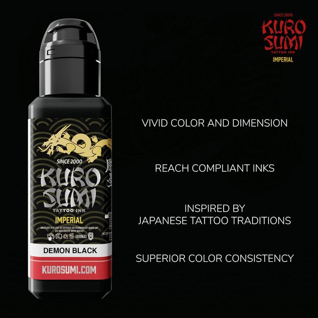 Kuro Sumi Imperial - Outlining Ink - Professional Tattoo Ink & Tattoo  Supplies for Outlining & Shading - Skin-Safe Permanent Tattooing - Vegan (6  oz)