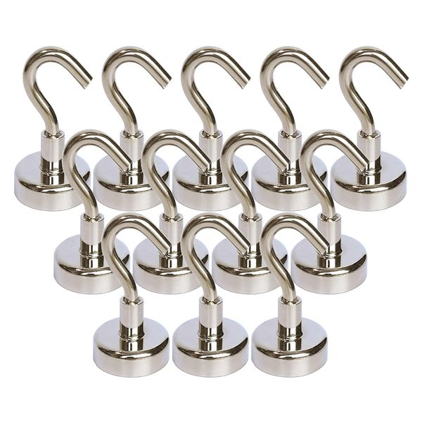 Magnetpro Magnetic Hooks 18 lbs Super Suction Strong Magnet Neodymium Hanging Mighty for Doors, Cabinets, Ceiling, Fixtures, Industrial Fixtures (12 Pack)