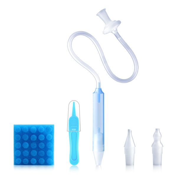 Baby Nasal Aspirator Mouth Suction Nasal Congestion Relief with 2 Silicone Tips with Nose Cleaning Tweezer