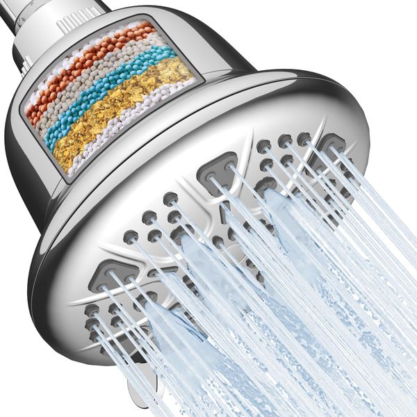 MakeFit Filtered Shower Head - High Pressure Shower Head with Filter for Hard Water Softener - 7 Settings Bathroom Rain Showerhead to Remove Chlorine and Heavy Metals (Chrome)