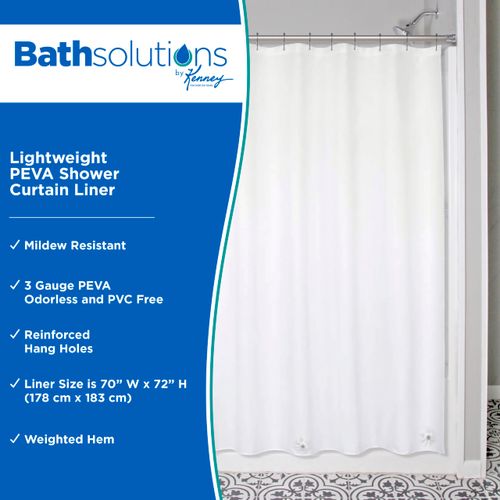 Kenney KN61430V1PK2 Lightweight 3 Gauge Waterproof PEVA Shower Curtain Liner with Durable Eyelet Hang Holes and Weighted Magnetic Hem for Bathroom, 70" W x 72" H, White, 2-Pack