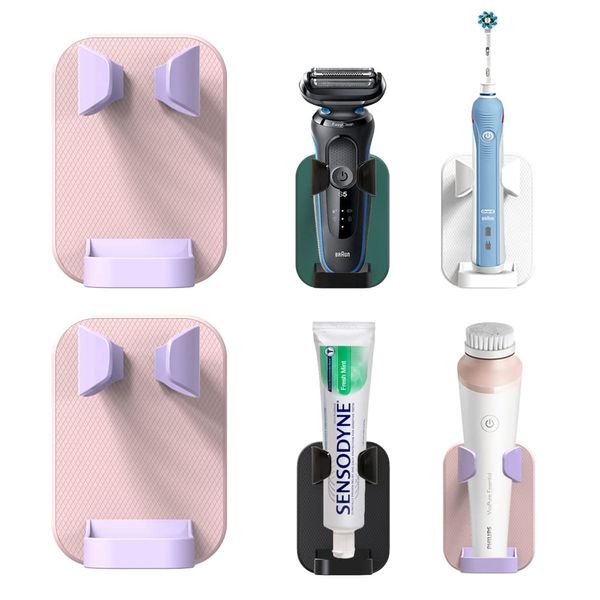 2 Pack Electric Shaver and Toothbrush Holder, Wall Mounted Multifunctional Bathroom Storage Bracket (Pink)