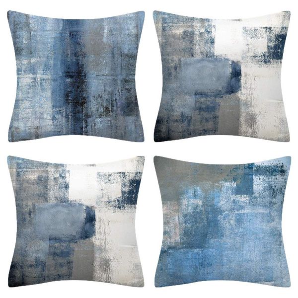 BCKAKQA Cushion Covers 45cm x 45cm Set of 4 Navy Blue Grey Throw Pillow Covers 18x18 inches Soft Polyester Square Decorative Throw Pillow Cases for Living Room Sofa Couch Bed Pillowcases