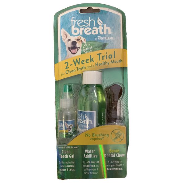 Tropiclean Fresh Breath Dog Puppy Dental Kit Oral Care No Brushing! +Bonus Chew